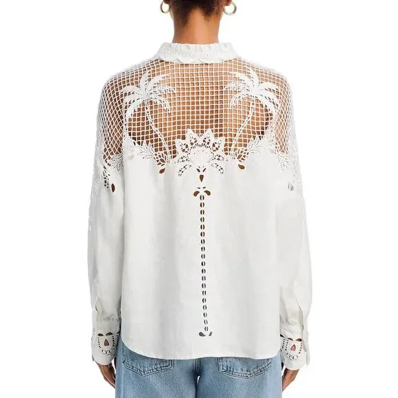 Farm Rio Womens Palms Richelieu Long Sleeve Shirt Small Off White - NWT $248 - Picture 3 of 7